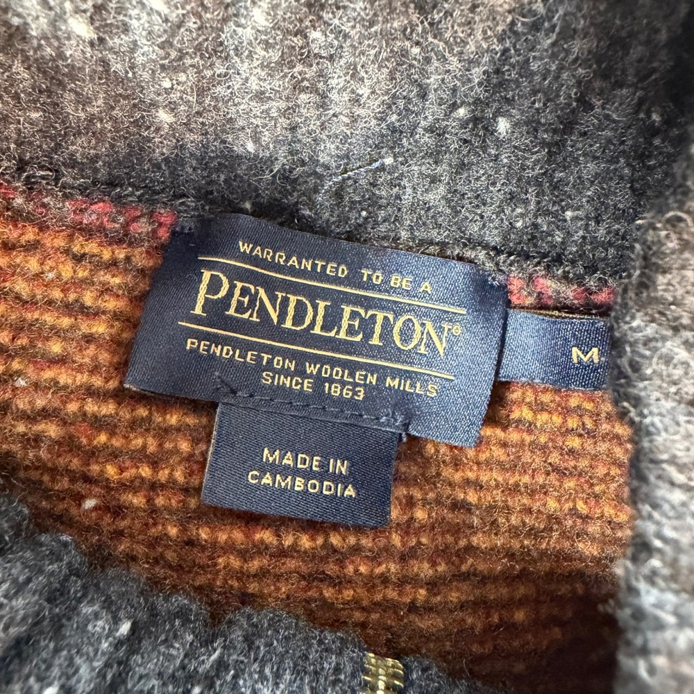 Pendleton Womens Quarter Zip Wool Blend Southwestern Pattern Sweater Grey Medium - Picture 7 of 7